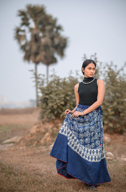 Printed Dabu indigo Dskirt - Noor - Jaal