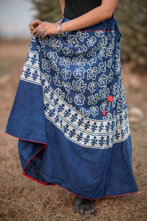 Kaisori Indigo Dabu leaf printed handblockprinted  skirt