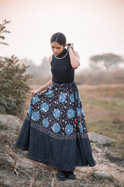 Dabu printed indigo print skirt - Noor - Chand