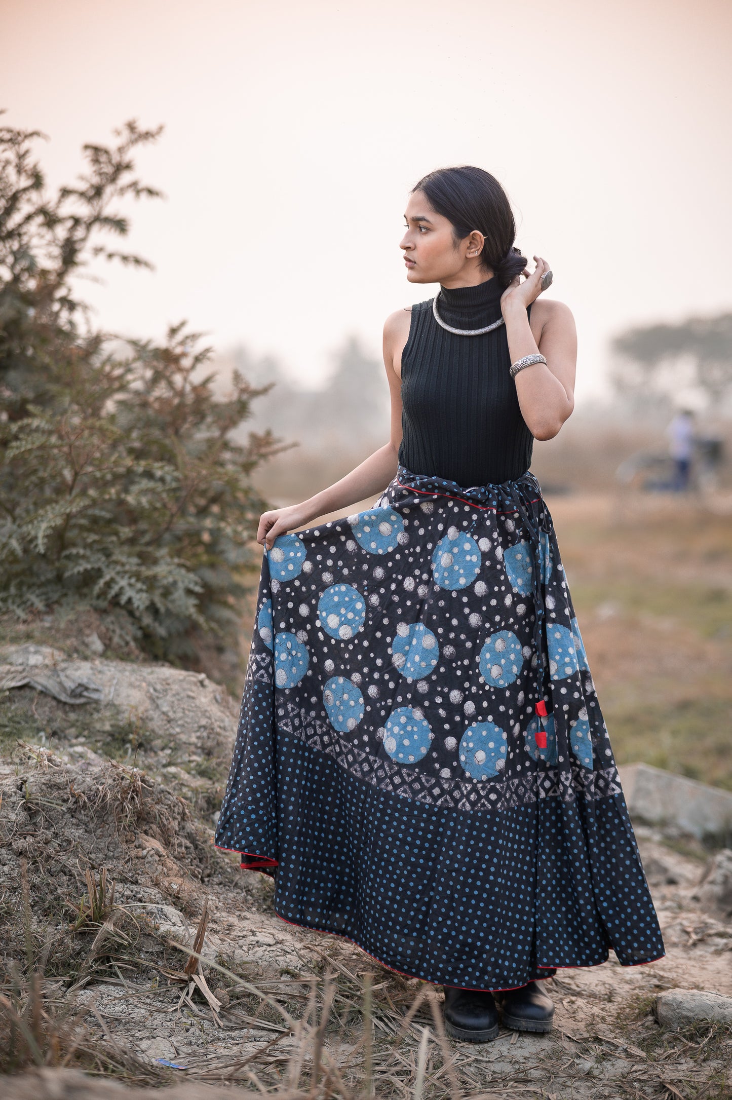 Dabu printed indigo print skirt - Noor - Chand