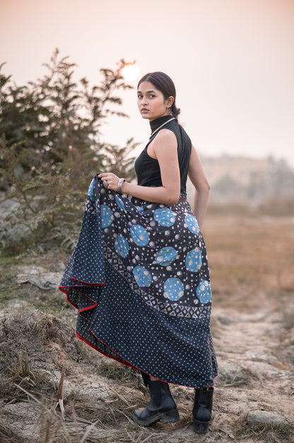 Dabu printed indigo print skirt - Noor - Chand