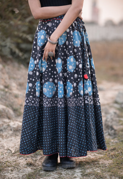 Dabu printed indigo print skirt - Noor - Chand