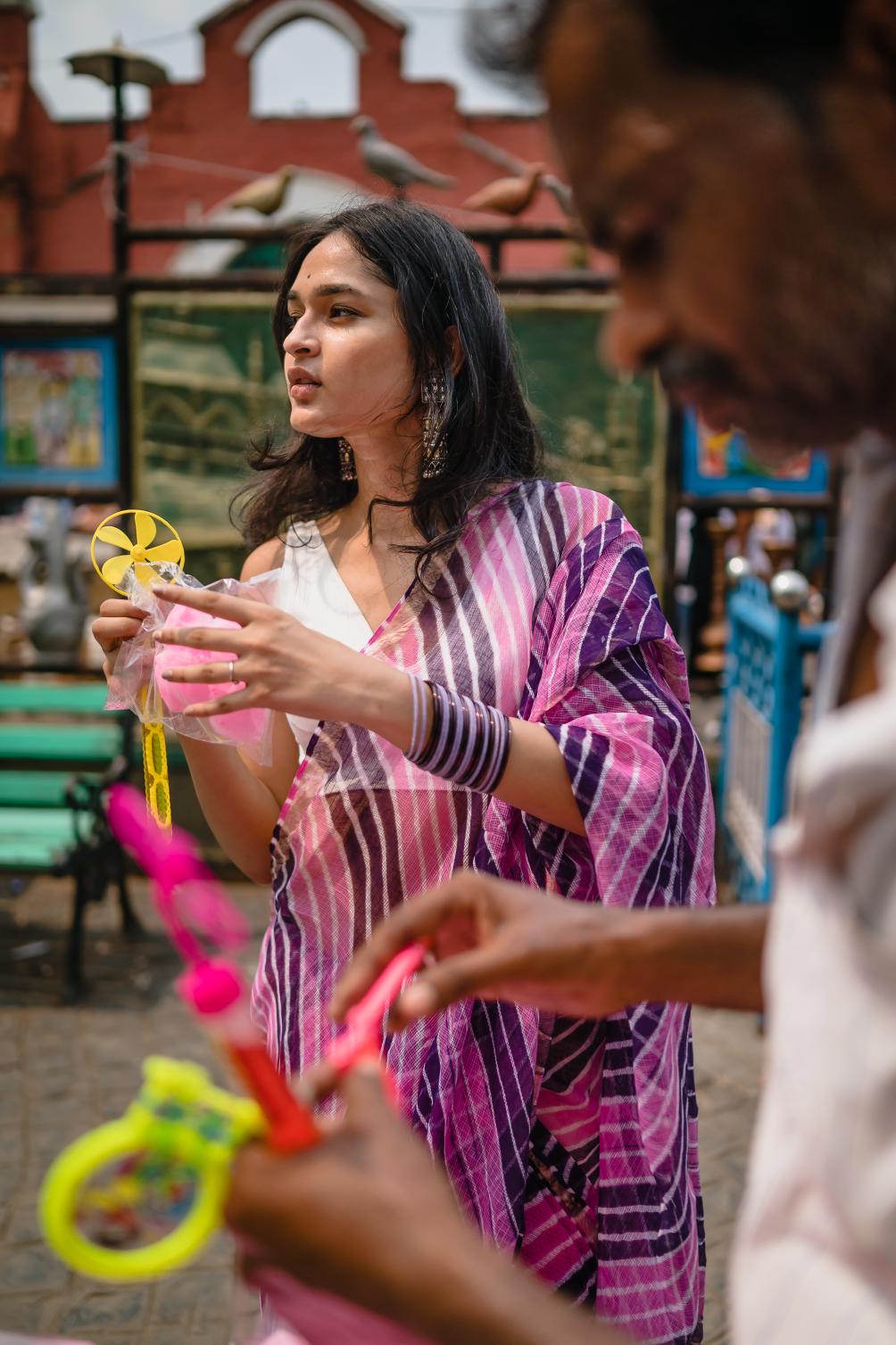 Kaisori Aira Leheriya purple pink striped  Kota hanblockprinted  saree