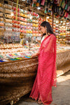 Kaisori Aira Leheriya Red striped  Kota hanblockprinted  saree