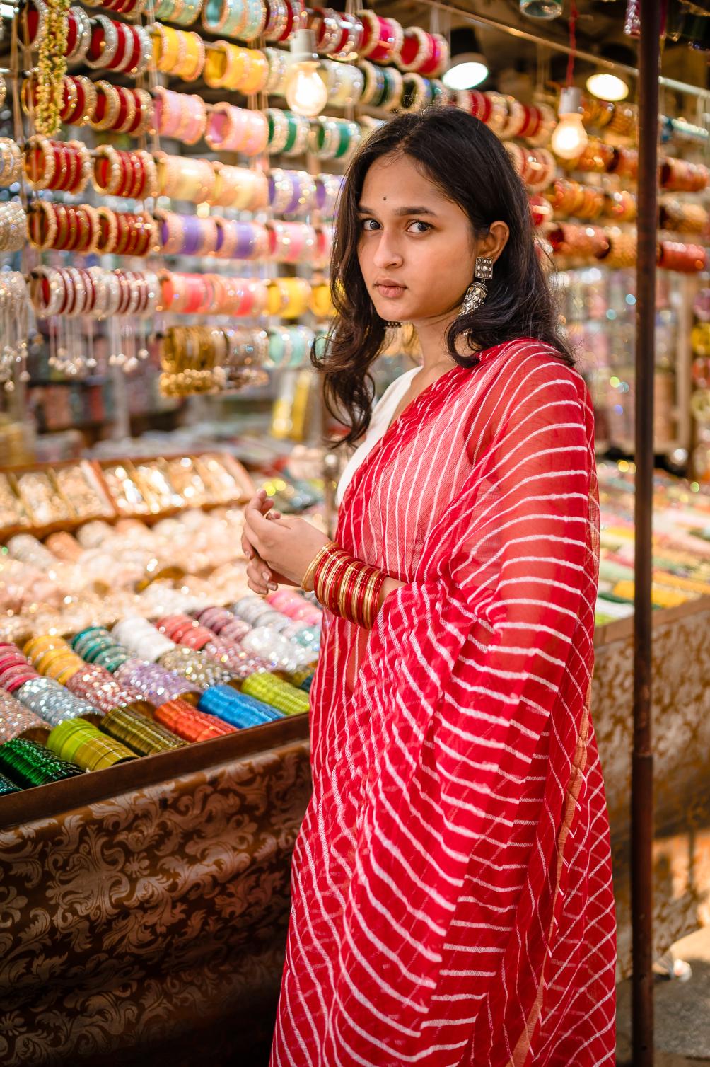 Kaisori Aira Leheriya Red striped  Kota hanblockprinted  saree