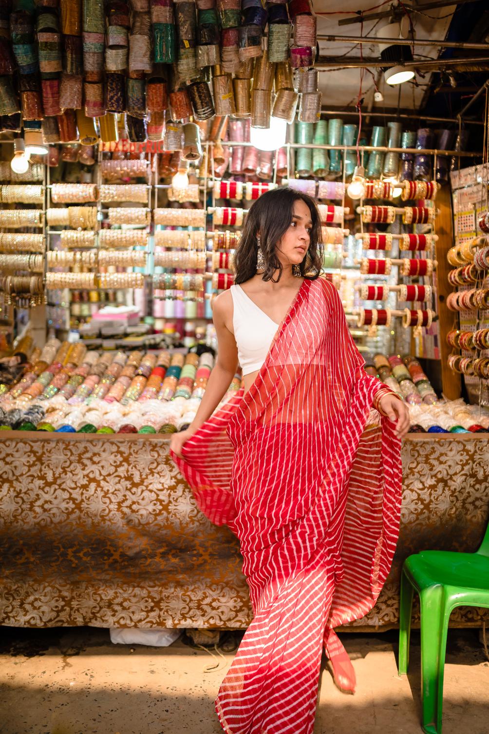 Kaisori Aira Leheriya Red striped  Kota hanblockprinted  saree