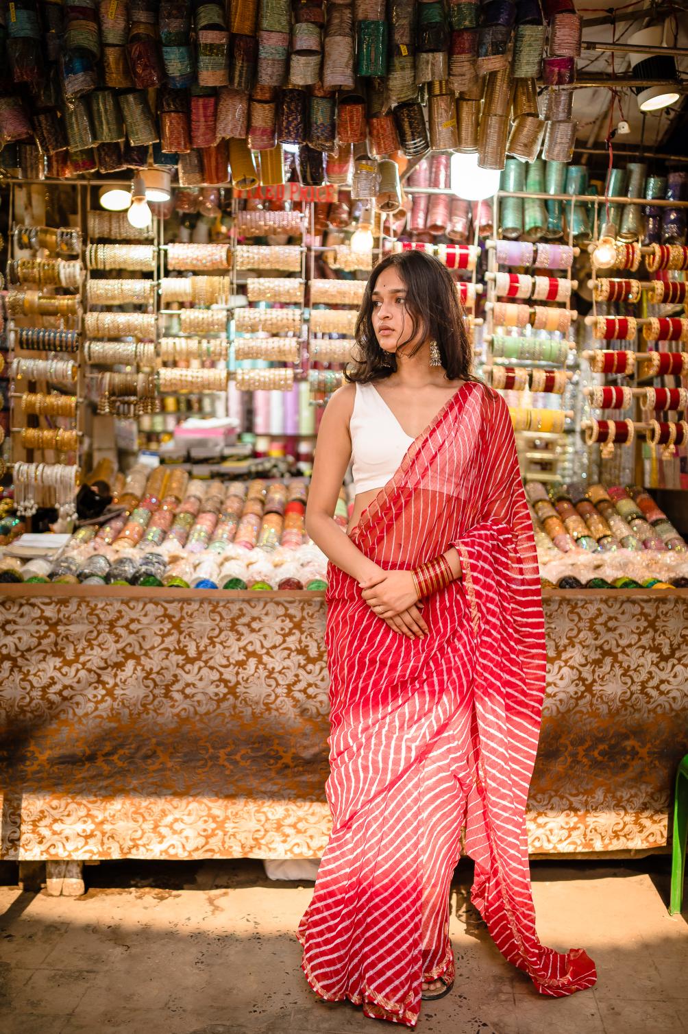 Kaisori Aira Leheriya Red striped  Kota hanblockprinted  saree