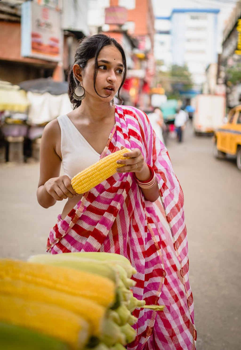 Kaisori Aira Leheriya light pink and white Kota hanblockprinted  saree