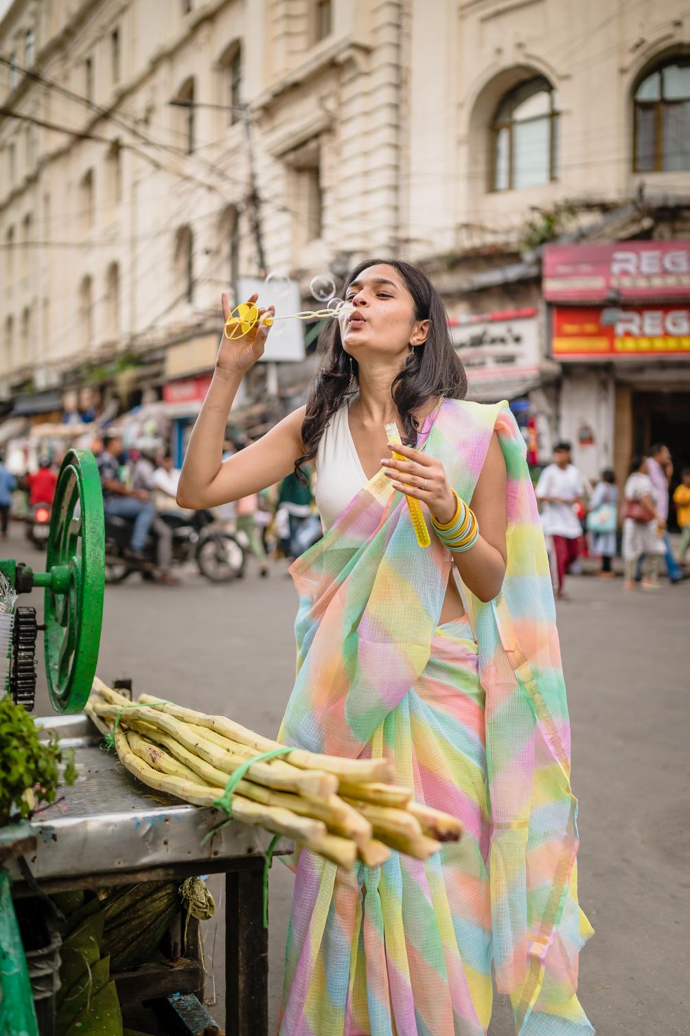 Kaisori Aira Leheriya icecream candy Kota hanblockprinted  saree