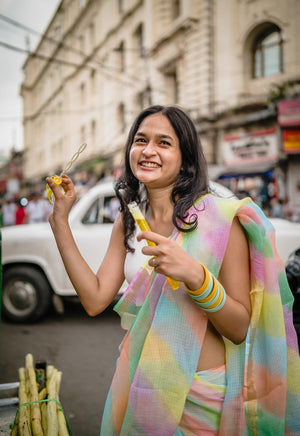 Kaisori Aira Leheriya icecream candy Kota hanblockprinted  saree