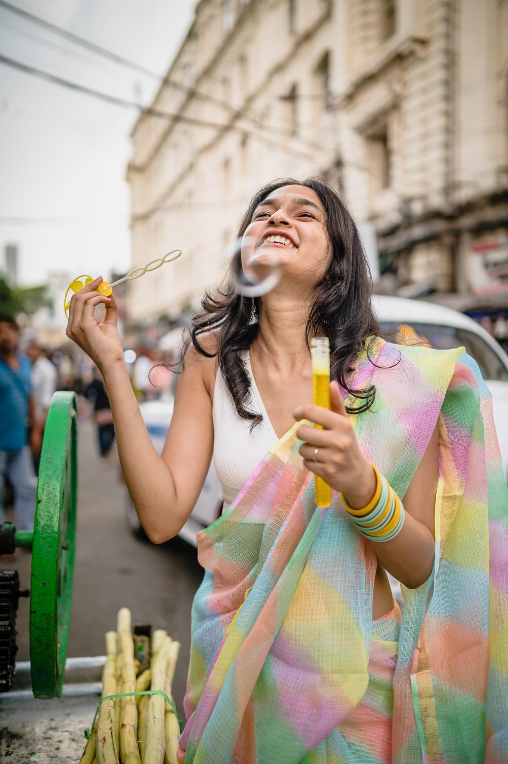 Kaisori Aira Leheriya icecream candy Kota hanblockprinted  saree