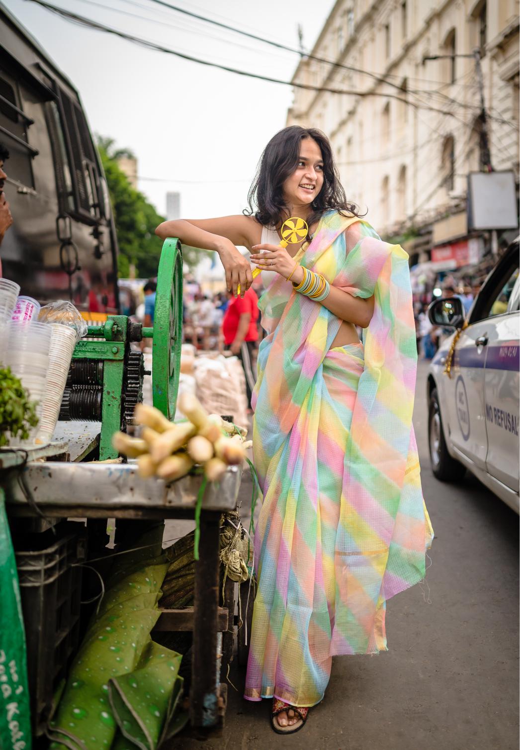 Kaisori Aira Leheriya icecream candy Kota hanblockprinted  saree