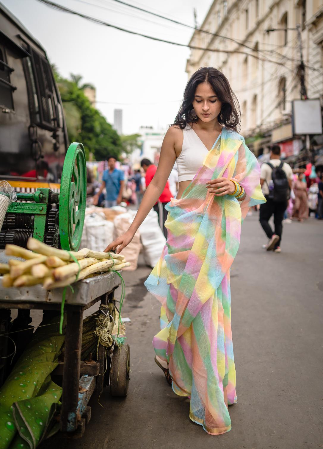 Kaisori Aira Leheriya icecream candy Kota hanblockprinted  saree