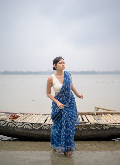 Natural dyed Dabu sarees - Malhar - Nirjala