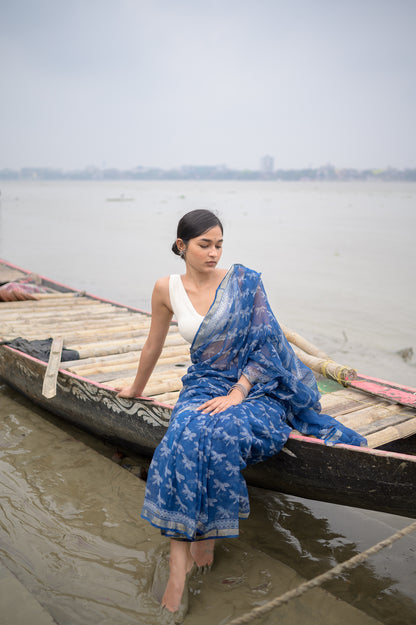 Natural dyed Dabu sarees - Malhar - Nirjala