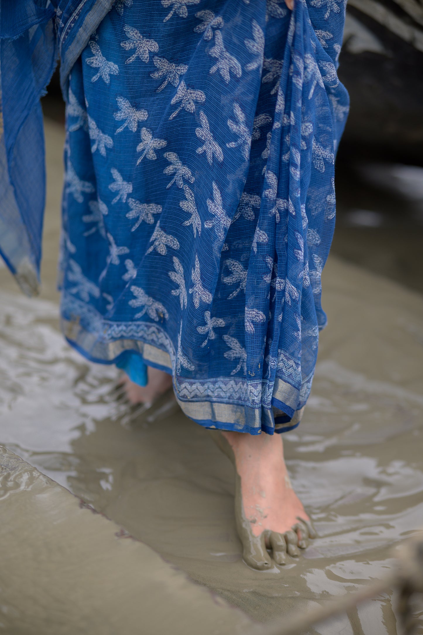 Natural dyed Dabu sarees - Malhar - Nirjala