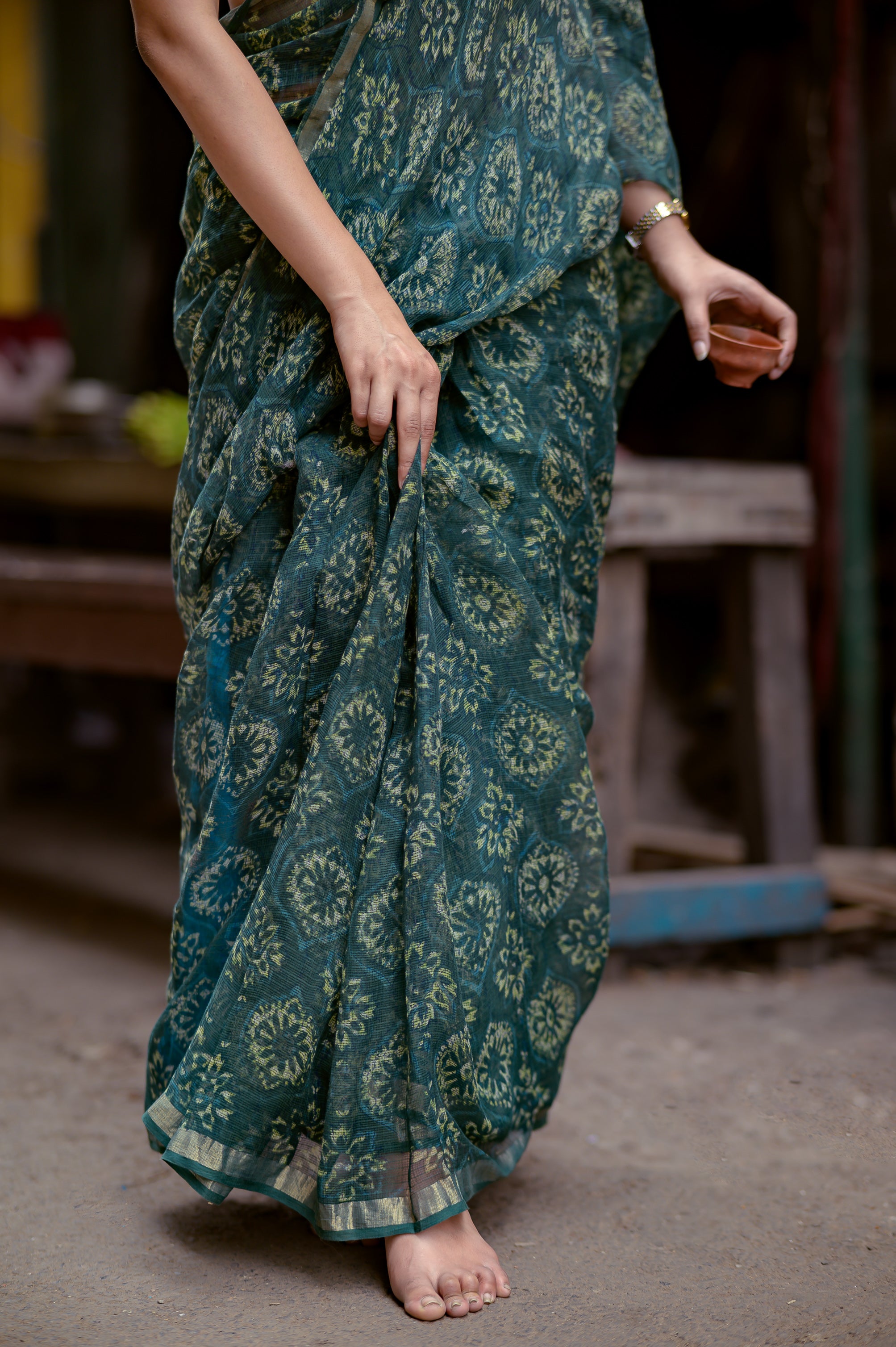 KaisorI Malhar Jamini Kota blockprinted cotton silk saree