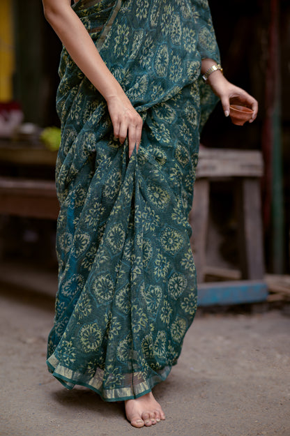 Natural dyed Dabu sarees - Malhar - Jamini