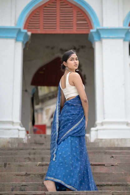 Natural dyed Dabu sarees - Malhar - Aasman