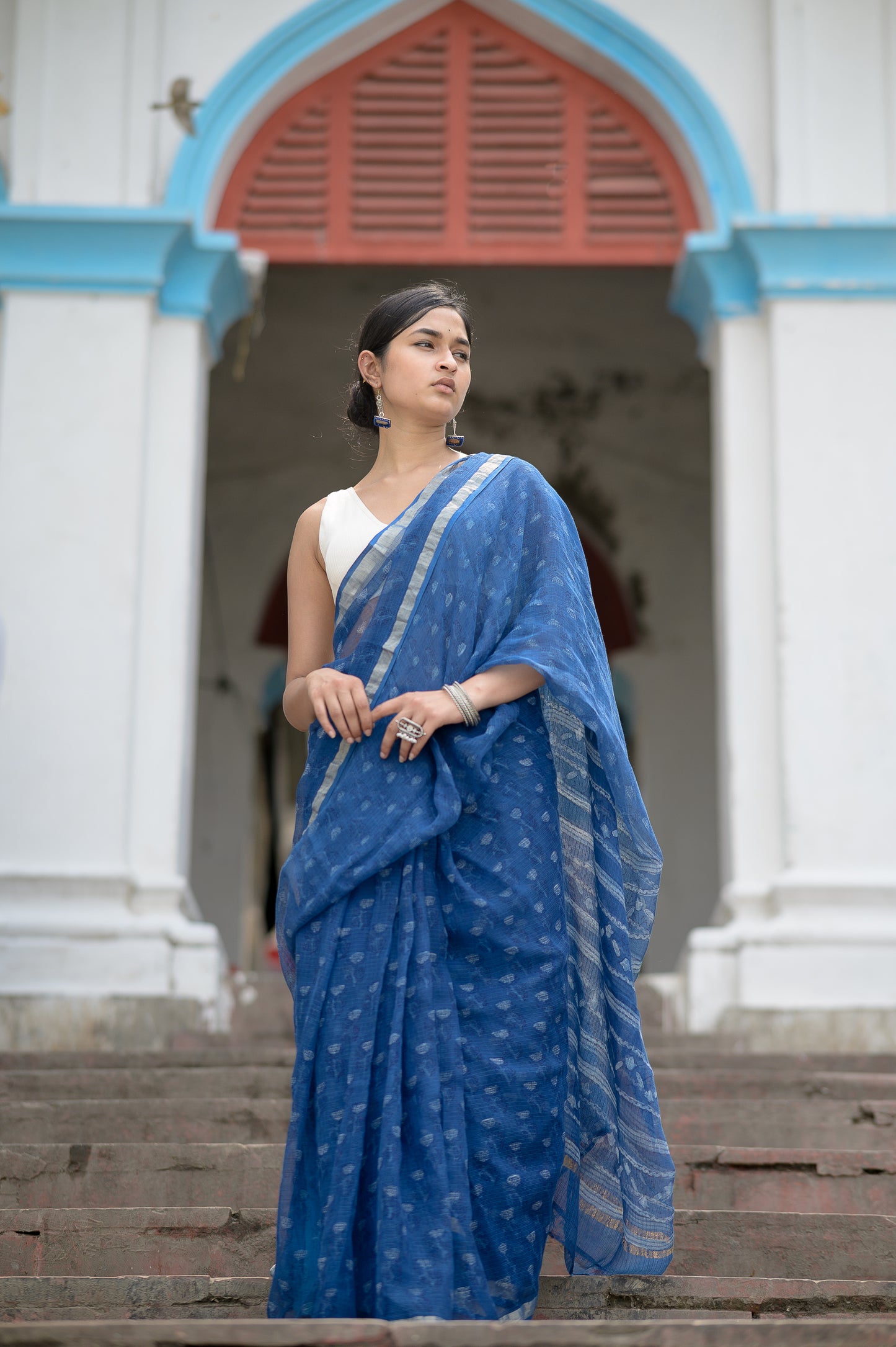 Natural dyed Dabu sarees - Malhar - Aasman