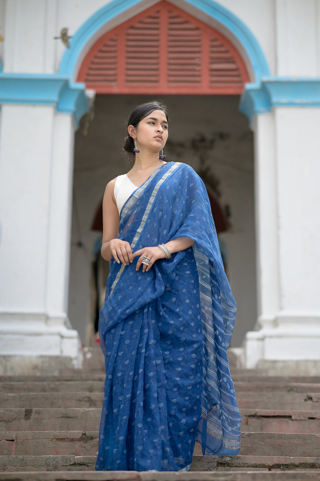 KaisorI Malhar Aasmaan Kota blockprinted cotton silk saree