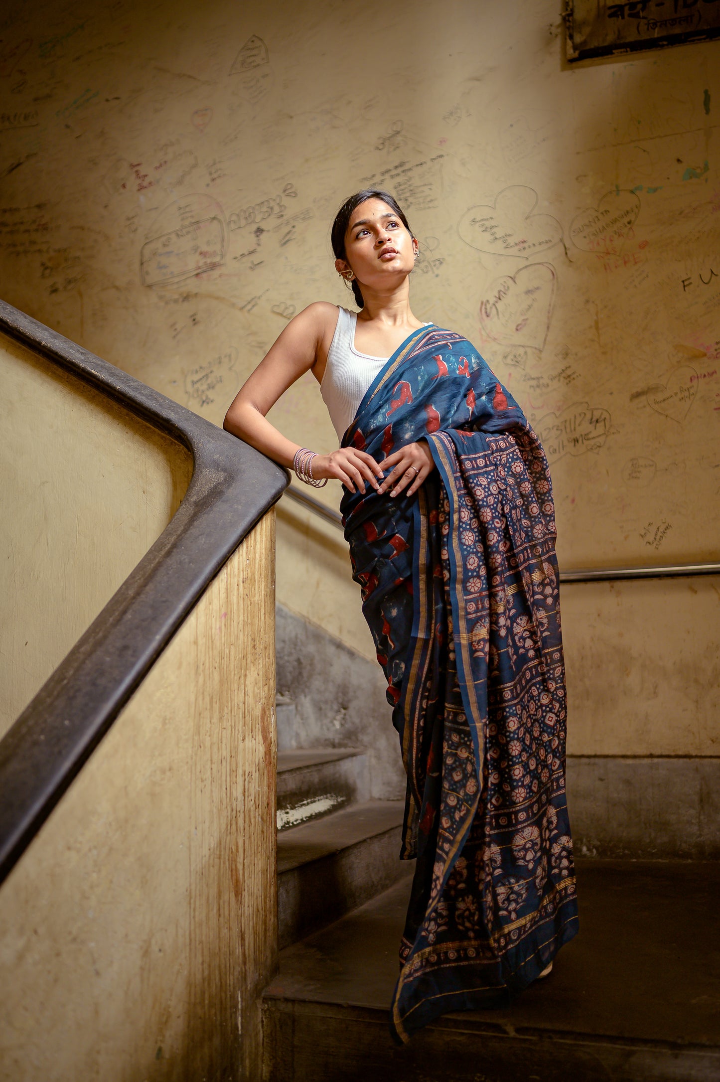 Natural dyed Dabu sarees - Malhar - Pharad Meethi