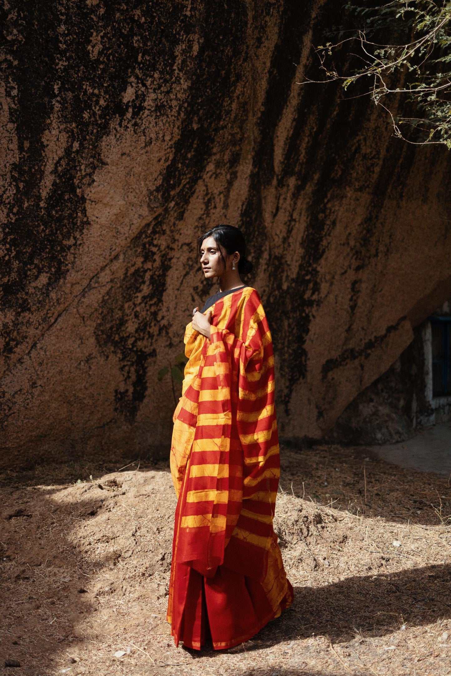 Zahra Batik dye Orange Silk cotton Saree Kaisori