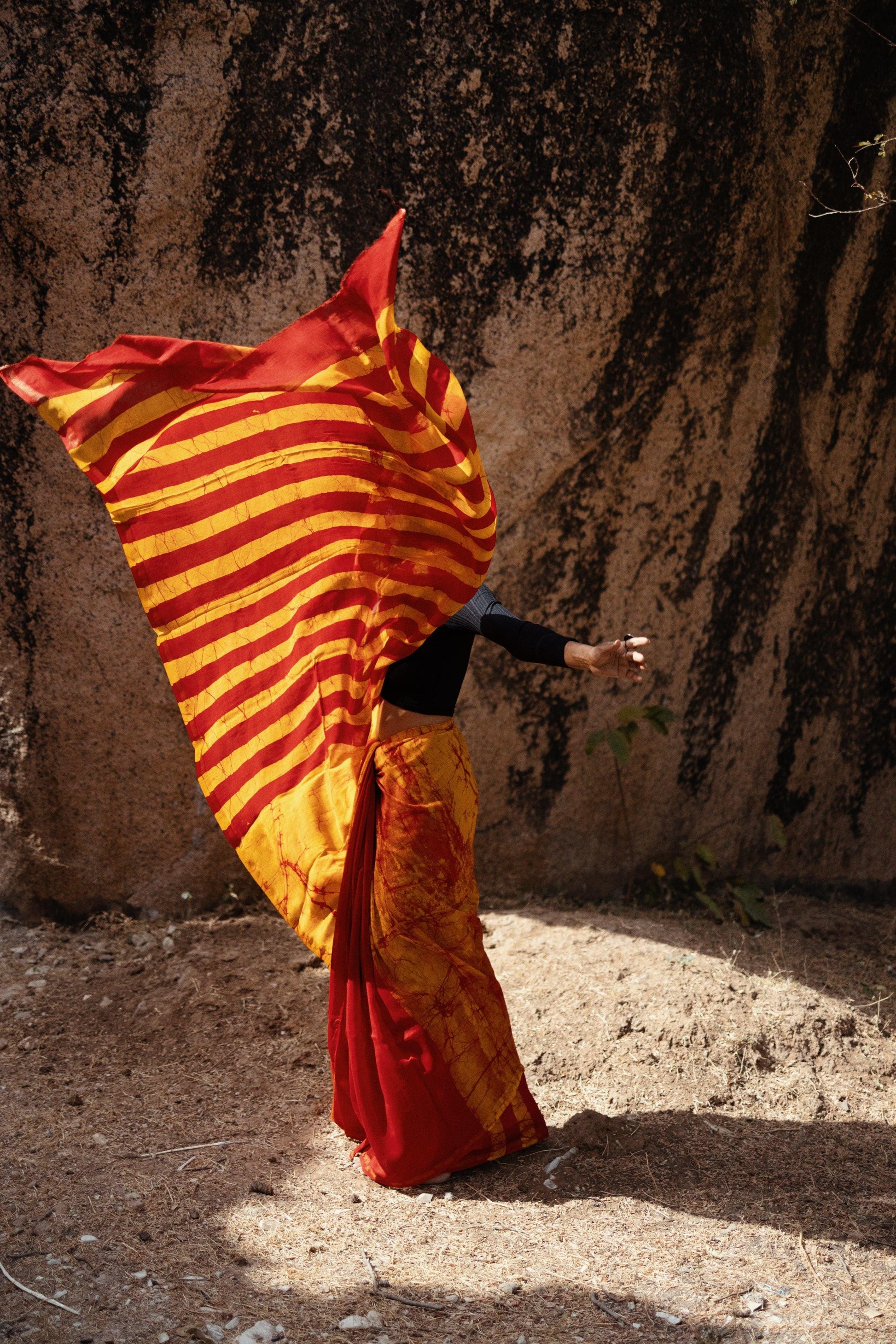 Zahra Batik dye Orange Silk cotton Saree Kaisori