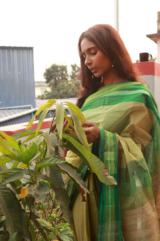 Basant - Shefali Bengal summer in handloom Jute cotton saree Kaisori