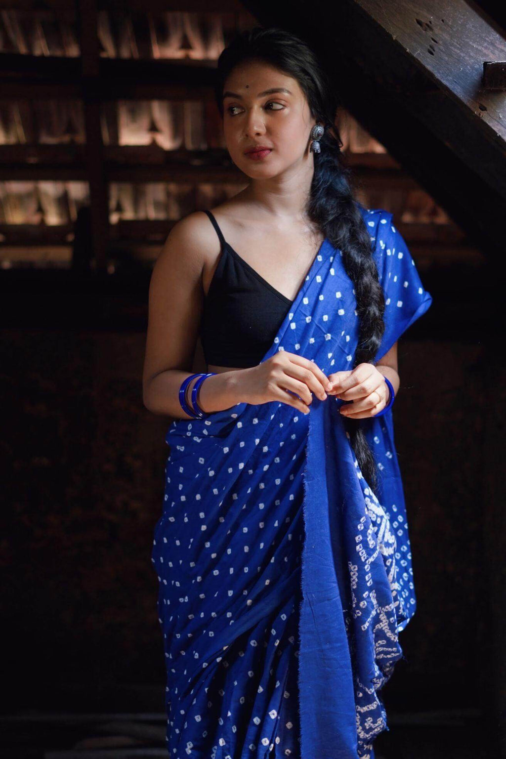 Bandhani - Blue cotton Bandani saree - Kaisori