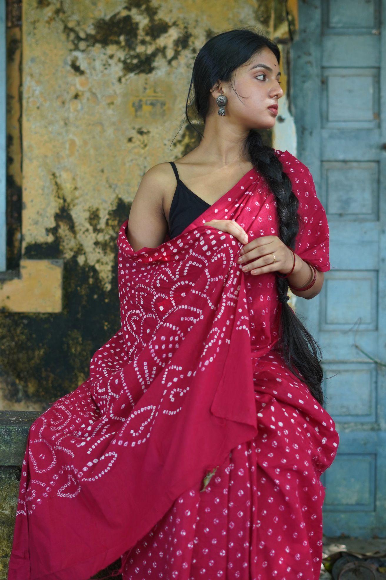 Bandhani - red cotton Bandani saree - Kaisori