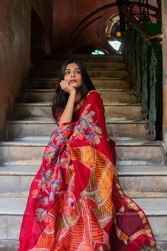Batik Chanderi saree - Narmada- Heeranya